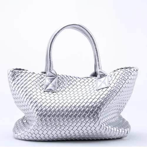 Silver OLOEY, новые тканые сумки, имитация овчины, звезда, сумка на плечо, Большая вместительная сумка-мешок, тканая сумка-тоут, женские кожаные сумки - Цвет: Silver