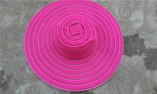 Hot Pink Кентукки Дерби шляпа Летняя мода леди шляпа от солнца пляжная кепка затенение полиэстер с широкими полями Твердые Шляпы в полоску женские шляпы от солнца A269 - Цвет: Hot Pink