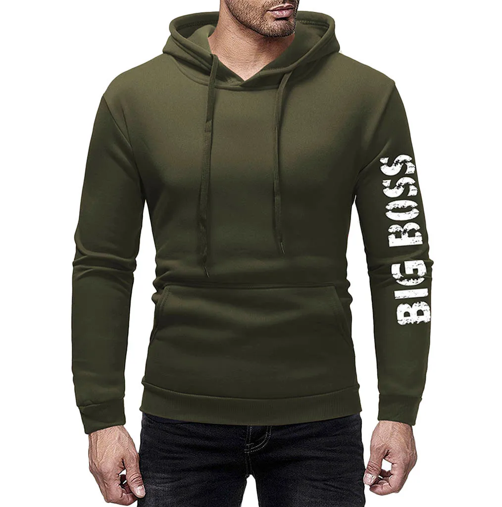 JAYCOSIN men's autumn and winter hooded fleece printing solid color zipper jersey top pants suit sports