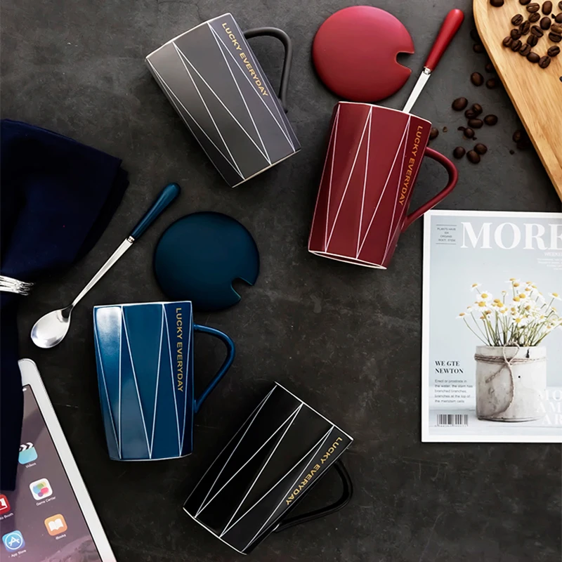 450 мл кофейные кружки керамические чашки с крышкой Ложка офисная чашка питьевые