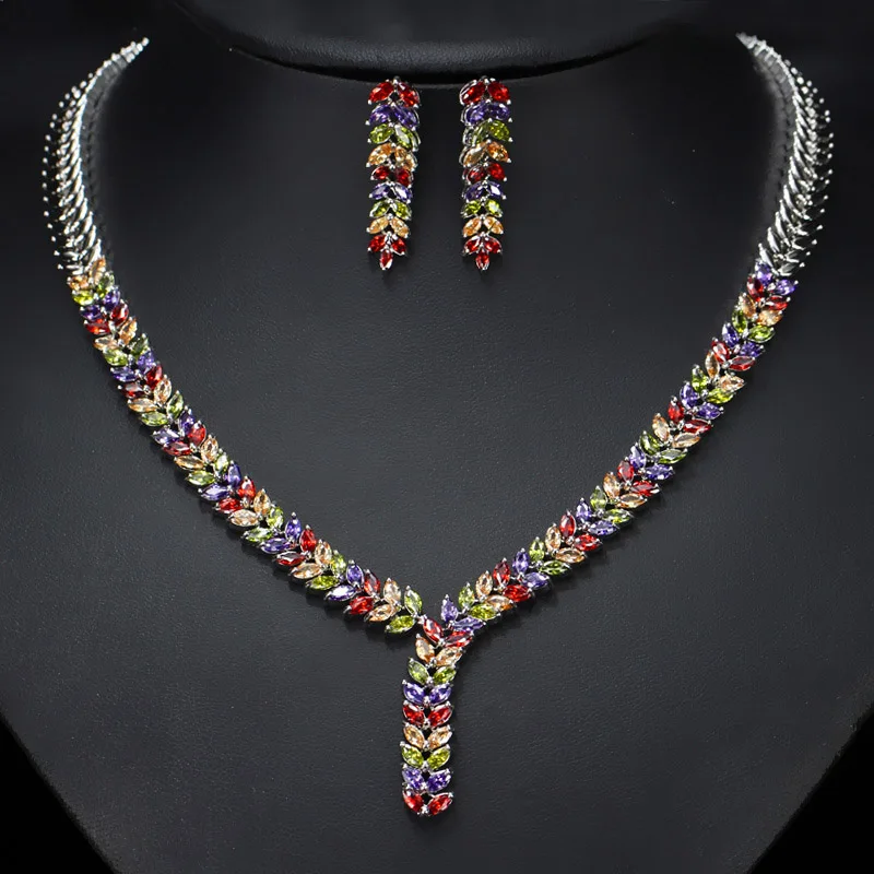 Женский комплект ювелирных изделий ожерелье и серьги из фианита в нигерийском