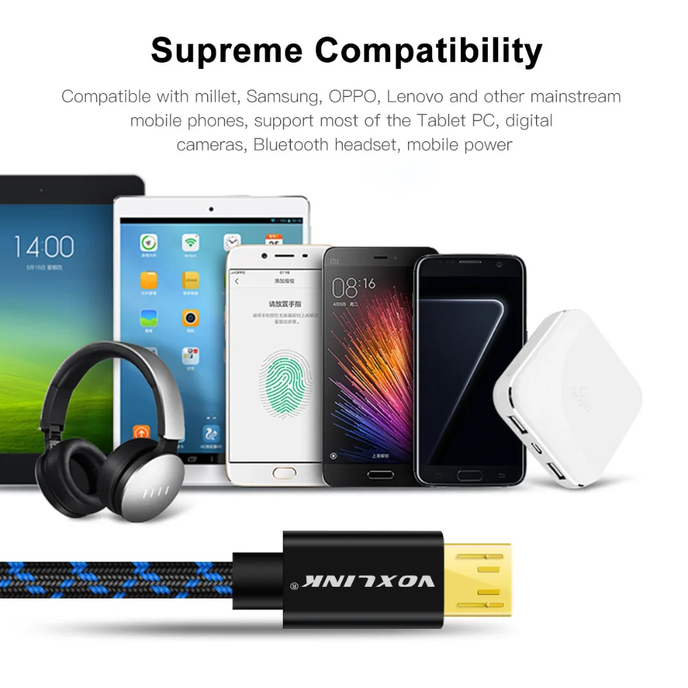 USB кабель VOXLINK 5 в 2 4 А Micro нейлоновый для быстрой зарядки и передачи данных Samsung Xiaomi