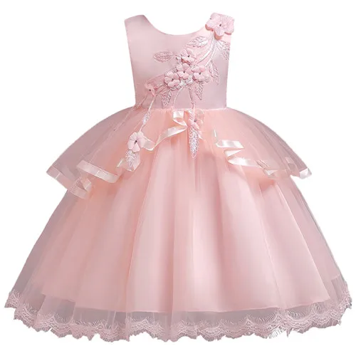 Vestidos de Primera/Новое поступление, платья с цветочной аппликацией для девочек, 6 милых цветов, кружевное платье для девочек, платья для первого причастия - Цвет: pink