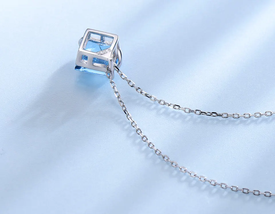 Комплект ювелирных изделий из чистого 925 пробы серебра UMCHO, натуральный Швейцарский Голубой Топаз, серьги-гвоздики, Подвеска для женщин, ювелирное ожерелье с цепочкой
