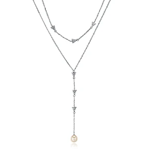 Gold Pearl Двухслойные кристаллы от Swarovski ожерелья треугольник золотой жемчуг кулон для женщин 925 серебро любовник подарки на день Святого Валентина - Цвет камня: Gold Pearl