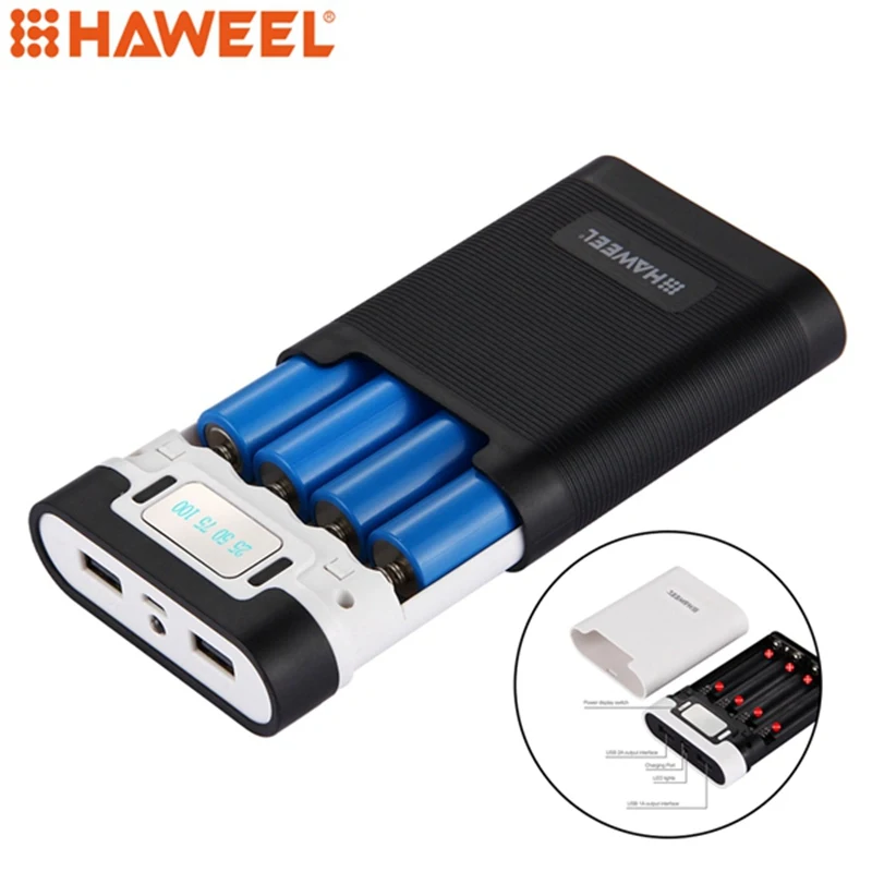 HAWEEL, 4x18650, двойной usb порт, светодиодный дисплей, 10000 мА/ч, чехол для аккумулятора, блок питания, 2 usb порта для S8 Mi6, Oneplus i7