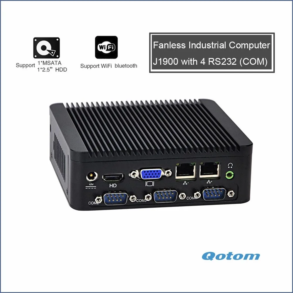 OEM/ODM безвентиляторный мини-ПК Qotom Q180P/Q190P с celeron J1800/J1900 на плате 1080P 4 последовательный порт двойной lan мультимедийный плеер