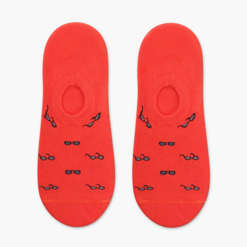 Red Eyeglasses PEONFLY/мужские носки-башмачки модные забавные носки в полоску с рисунками животных, леопарда, птиц, Харадзюку, уличных коньков, носки с закрытым носком в стиле хип-хоп - Цвет: Red Eyeglasses