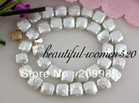 free shipping singularly 17 12mm white square fw pearl necklace bride jewelry free shipping