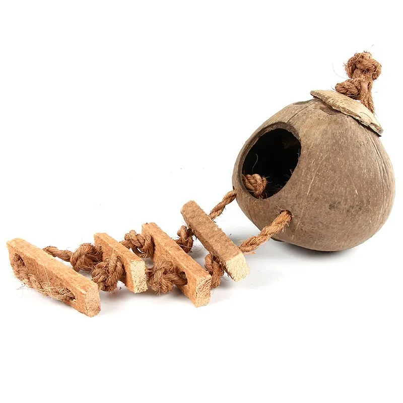 Wood Climbing Ladder Grinded Coconut Shell Pet Bird Toy Macaw Cockatiel Parrot Hamster Climb Bell Swing Bite Product | Дом и сад