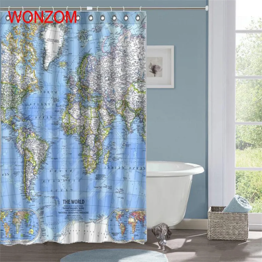 WONZOM 1 шт. карта мира водонепроницаемая занавеска для душа декор ванной