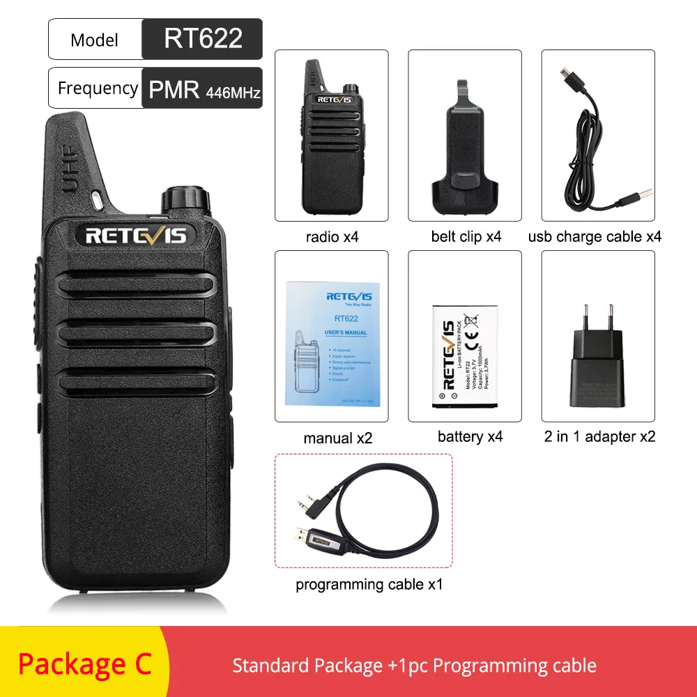 4 шт. Retevis RT622 RT22 удобная портативная рация радиостанция 16CH UHF CTCSS/DCS VOX Scan Hf трансивер 2 способ радио Удобная рация - Цвет: PACKAGE-C