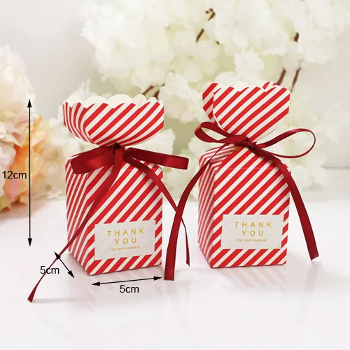 red striped 50 шт. коробка для свадебных подарков и сумки в розовую и красную полоску, подарочные коробки для конфет, наклейки на день рождения, праздничная подарочная упаковка - Цвет: red striped