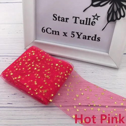Hot Pink 6 см 5 ярдов ЗВЕЗДА Тюль конфетти блесток Лента мягкая сетка тюль рулон выпечки торт Топпер DIY ремесла принадлежности для шитья товары - Цвет: Hot Pink