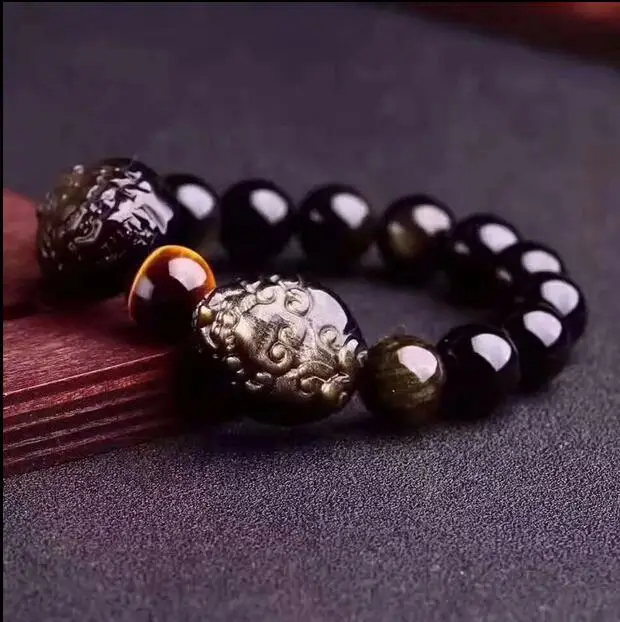 ZCD 1213 + браслет из натурального камня с двойным золотом Yaoshi brave tiger lucky evil Obsidian для