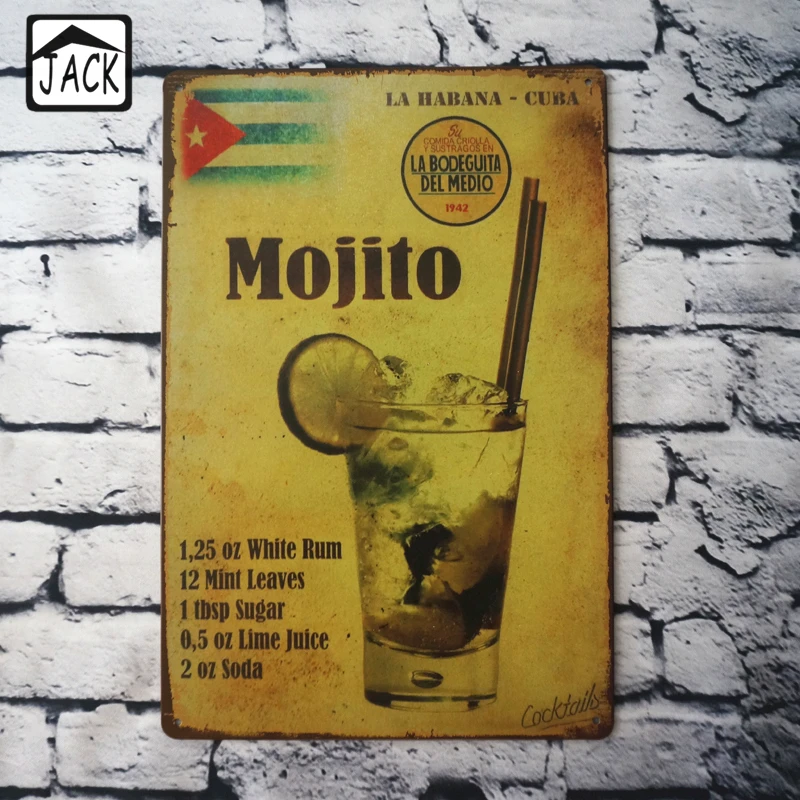 Mojito коктейльный винный рекламный творчество в старинном стиле Оловянная вывеска