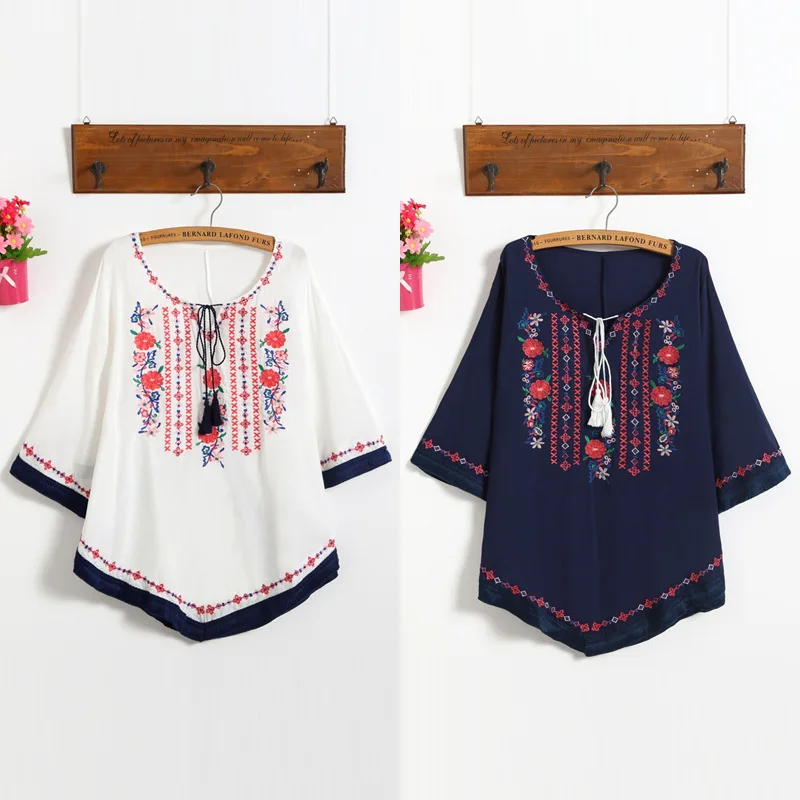 Хлопковая рубашка с вышивкой для беременных Сезон весна лето осень Блузка Топы
