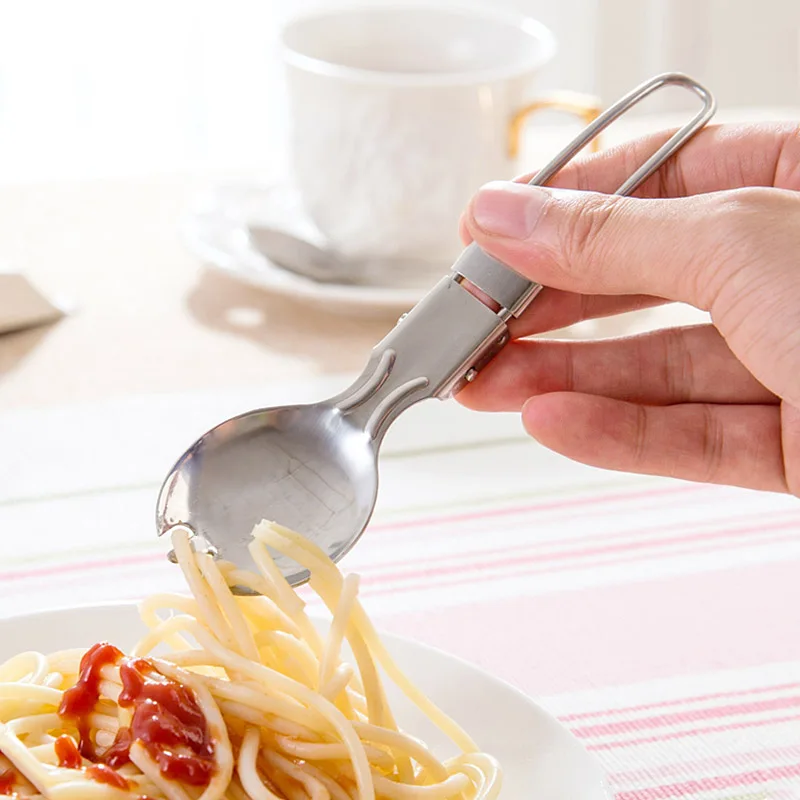 1 шт. Нержавеющая сталь складной Портативный посуда вилка ложка Открытый кемпинг