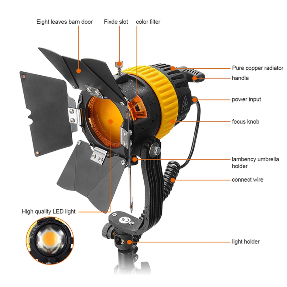 ALUMOTECH High CRI LED Spotlight 50WX3 + StandX3 Зонт ReflectorX3 комплект для съемочной камеры и