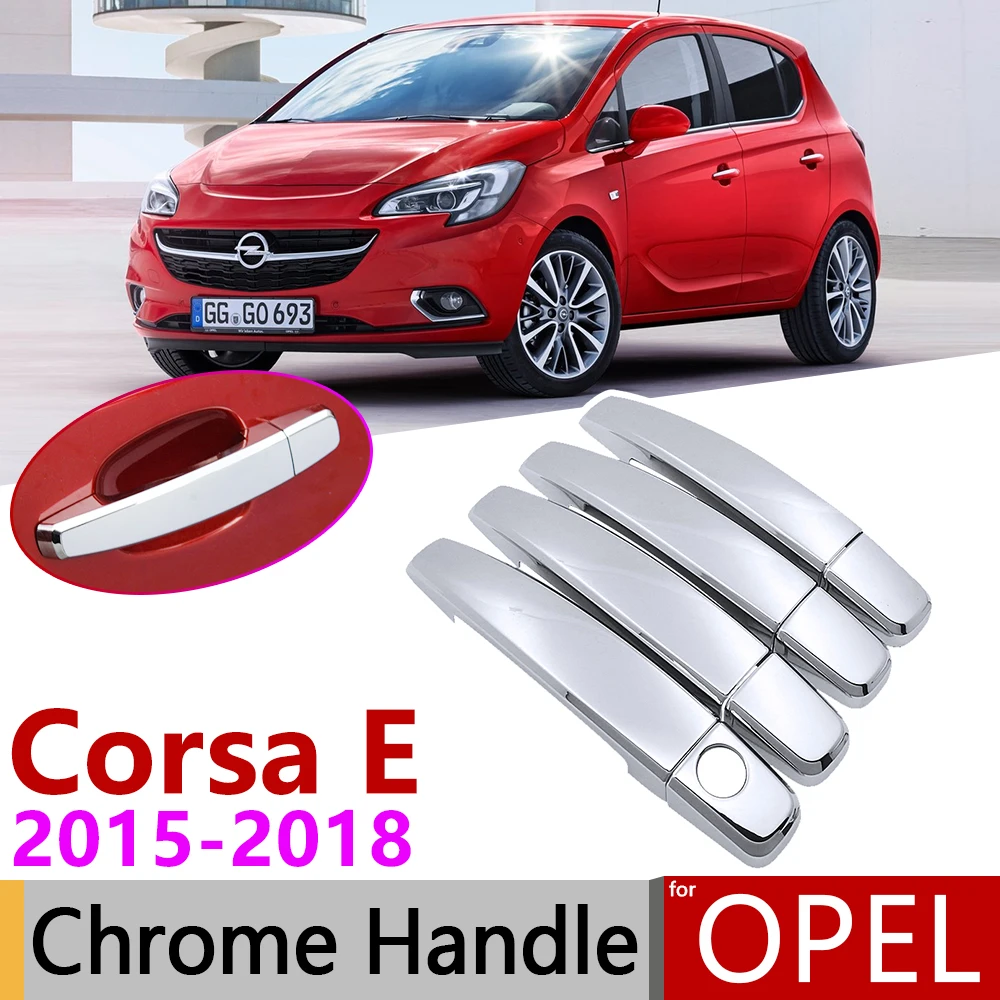 for Opel Corsa E 2015~2018 Vauxhall OPC VXR Chrome Exterior Door Handle Cover Trim Set 2016 2017 Car Accessories Stickers