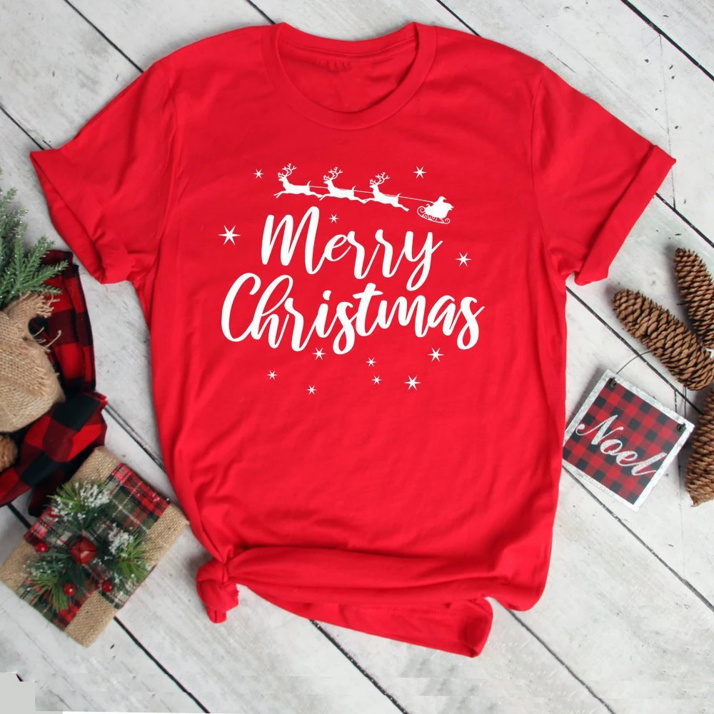 

Merry Christmas t-shirt Santa deer funny graphic women fashion unisex aesthetic shirt cotton casual holiday gift camiseta tees