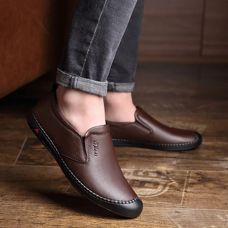 IPCCM Autumn New Fashion Breathable Leather Handmade Men's Casual Soft Bottom Comfortable Slip Light And | Обувь