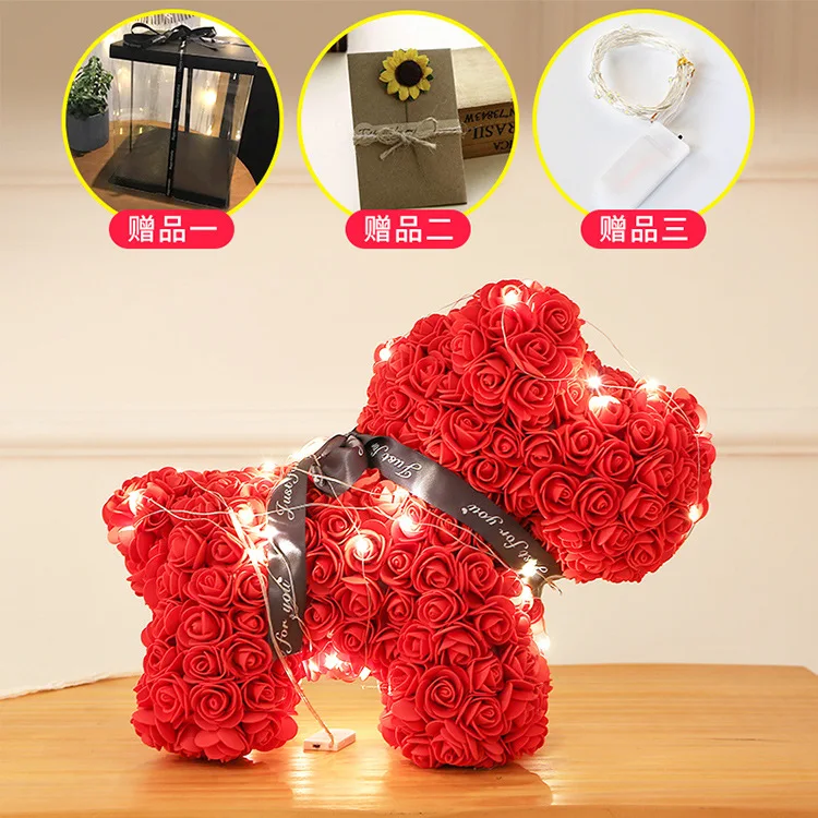 Forever Rose Bear LED Light Dolls PE искусственный созданный вручную любовь вечный цветок