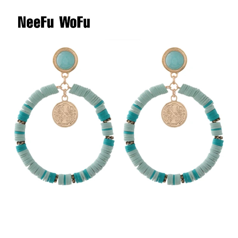 Mint Green NeeFu WoFu глиняные серьги мягкие керамические серьги Национальный большой серьги ручной работы для женщин натуральный камень Brinco Ear Oorbellen - Окраска металла: Mint Green
