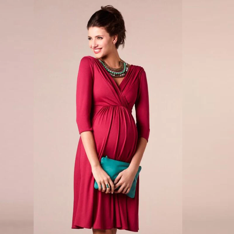 

Pleated Lactation Cross V-neck Tall waist Pregnant Woman Dresses Maternity Dresses For Photo Shoot Dresses For Pregnant Women
