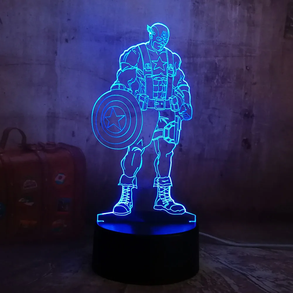 Мстители Marvel Капитан Америка 7 цветов Настольная лампа 3D RGB светодиодный ночной