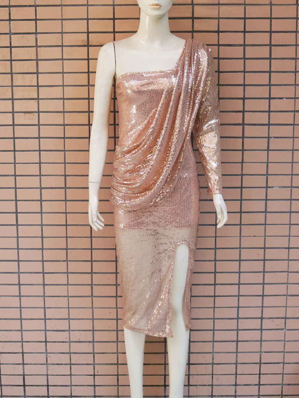 Платье на Одно Плечо с блестками открытыми плечами и открытой спиной|Женские