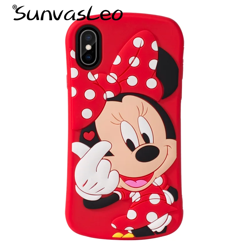 Red Love Minnie 3D милая Мягкая силиконовая задняя крышка с животными из мультфильмов для iPhone 5 5S 5C SE 6 6s 7 8 Plus X XS XR XS Max чехол для телефона Funda Capa - Цвет: Red Love Minnie