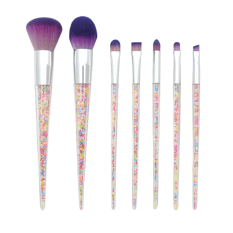 7pcs colorful 7 шт блеск Кристальные кисти для макияжа розовый бусины в виде конфет порошок блендер для век Макияж комплект для подсветки складки косметический набор - Handle Color: 7pcs colorful