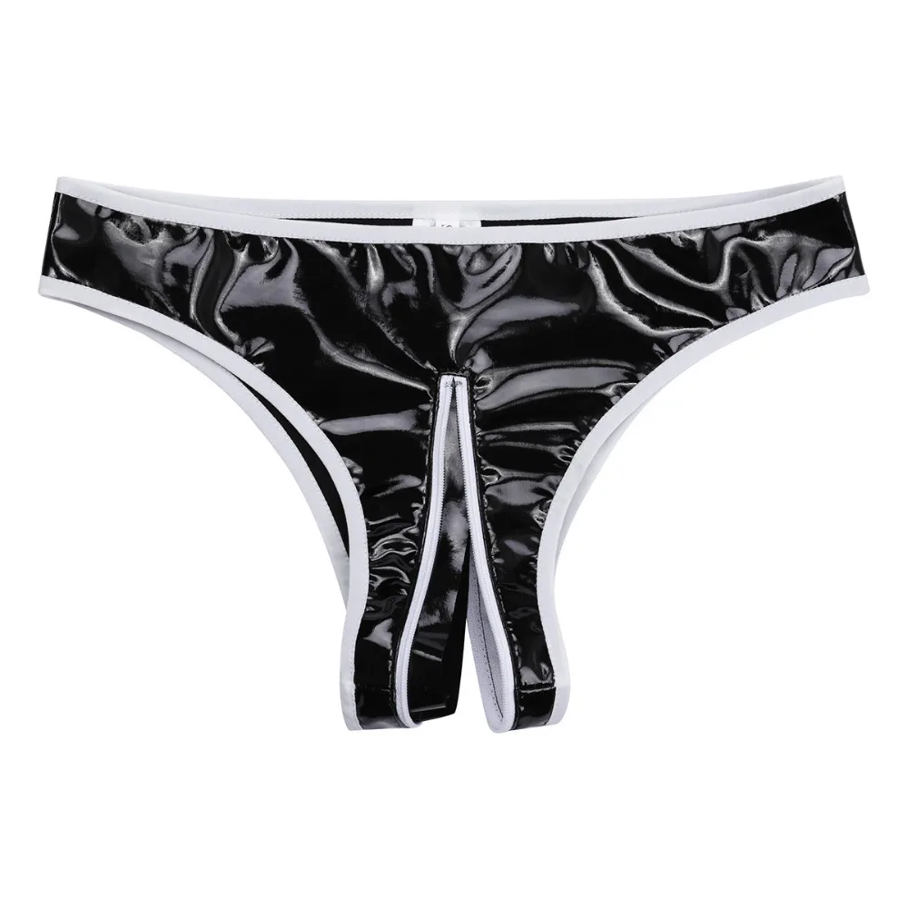 Черное женское белье, Wetlook, трусики из лакированной кожи, на молнии, с низкой посадкой, бикини, трусы, нижнее белье, трусы для клубной одежды