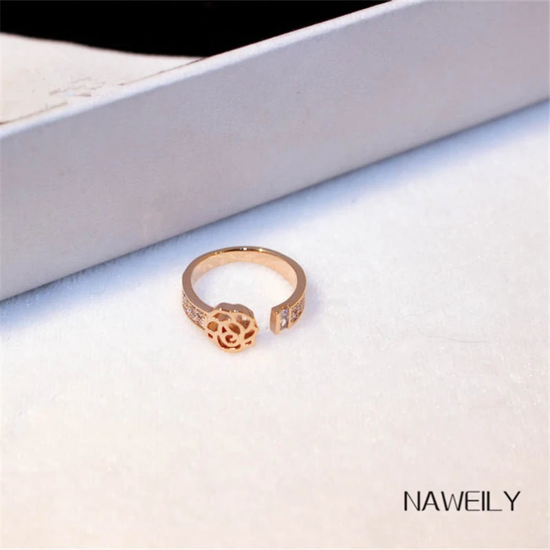 Массивное Открытое кольцо с камелией модное Стразы для женщин ювелирные изделия