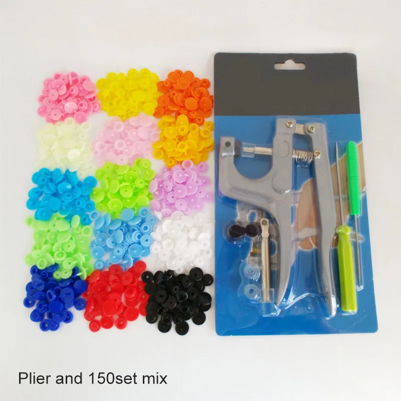 plier and 150set mix Кнопки винт крепеж Пряжка плоскогубцы+ Смола U Кнопки одежда зажимы легкие швейные инструменты предметы домашнего обихода многоцветный - Цвет: plier and 150set mix