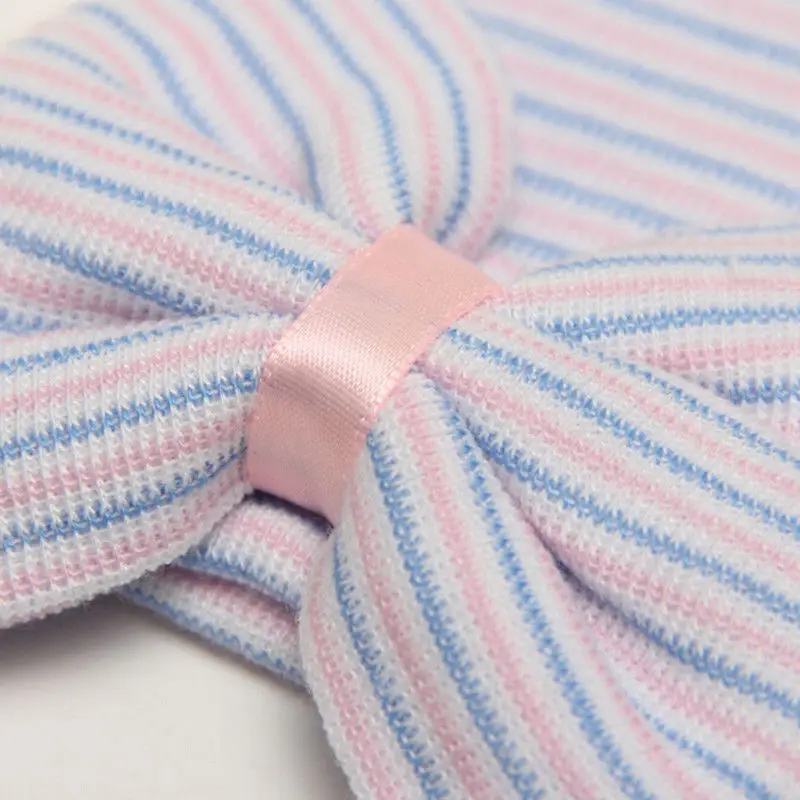 Emmababy Newborn Baby Girls Striped Headband Headwear Toddler Soft Beanie Hat with Bow | Детская одежда и обувь