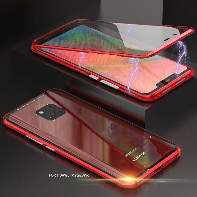 Магнитный металлический флип-чехол для телефона Huawei Mate 20 Pro двухсторонний