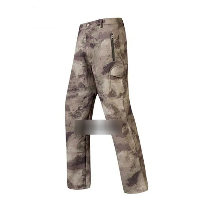 Уличные осенне-зимние мужские теплые флисовые походные брюки Softshell