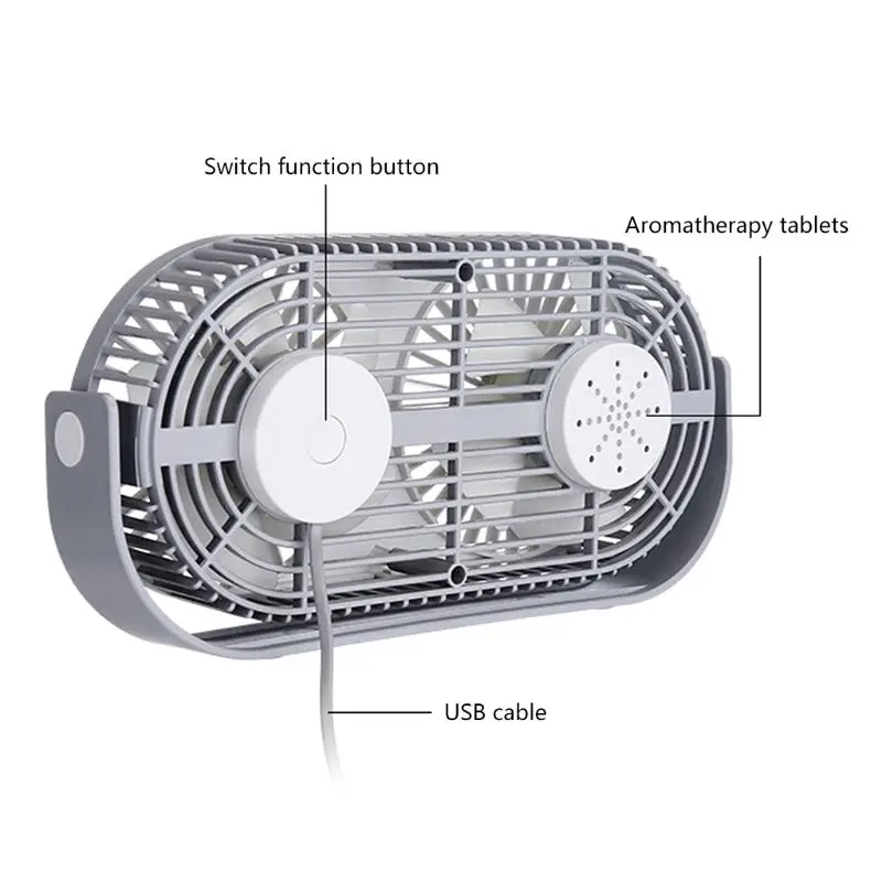 

MEXI 1PC Small Bean Desktop 2-head Aromatherapy Fan Student 2-leaf Usb Mini Fan Summer Desk Table Cooling Fans 3 Colors
