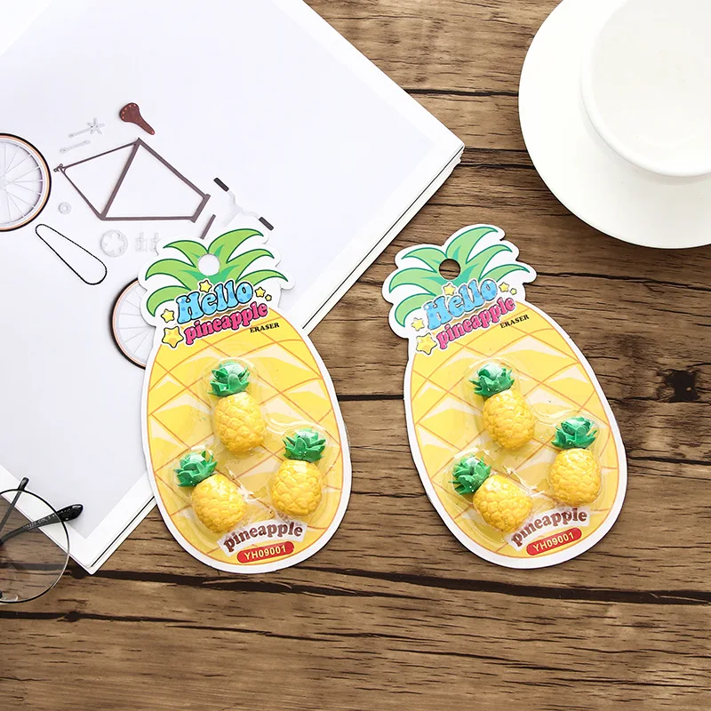 3 pcs/pack Creative 3D Cartoon Pineapple Fruit Eraser Rubber Primary Student Prizes Promotional Gift Stationery | Канцтовары для