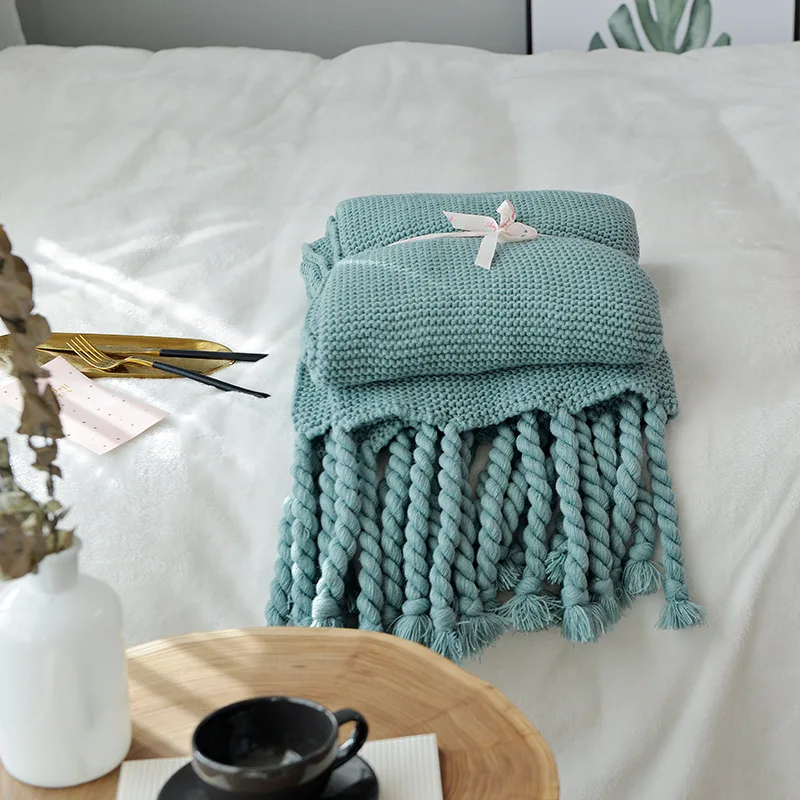 vintage green Тканое покрывало в американском стиле с кисточками, сплошное покрывало на кровать, диван, офисный домашний текстиль, шерстяной вязаный ковер 130x170 см - Цвет: vintage green