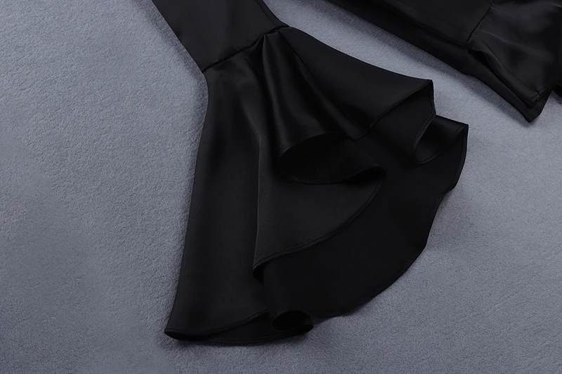 

Beateen Deep V Flare Sleeve Ruffle Blazer Mini Dress Black Formal Full Sleeve New Women