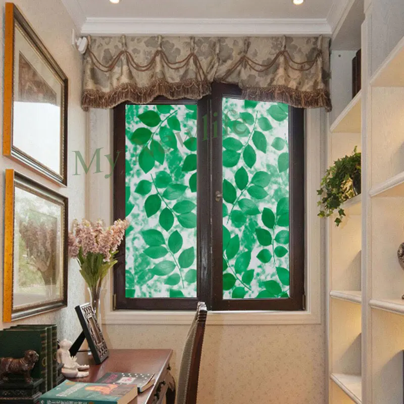 Зеленые листья матовая оконная Пленка стеклянная наклейка защита комнаты