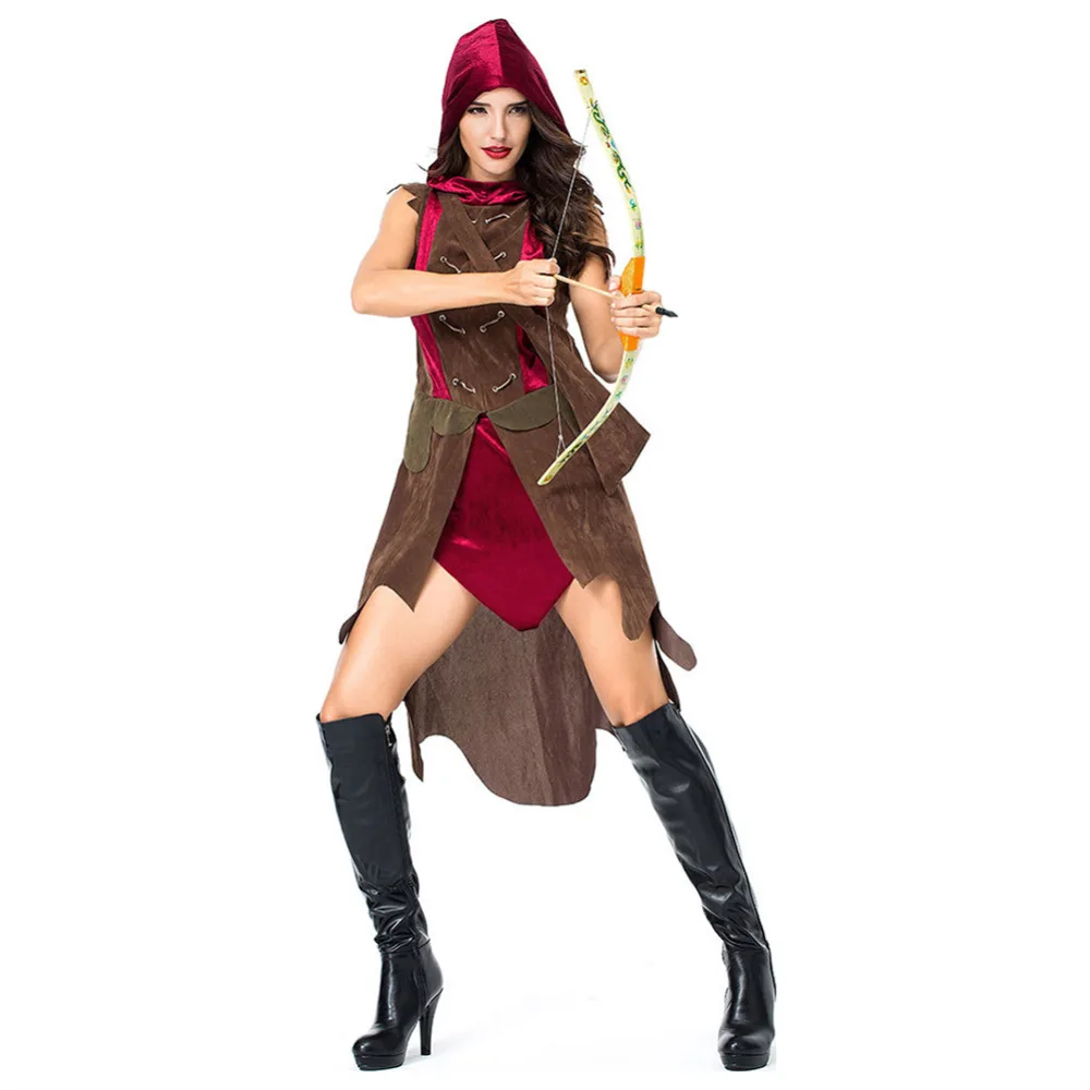Женский воин охотник Cosplays Хэллоуин костюм Арчера Для женщин Карнавал Пурим парад