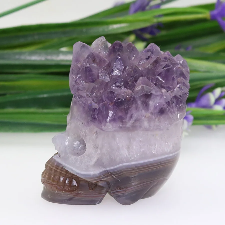 2.03 &quotАметист Geode Агат ручной резной Череп Кристалл реалистичные кристалл