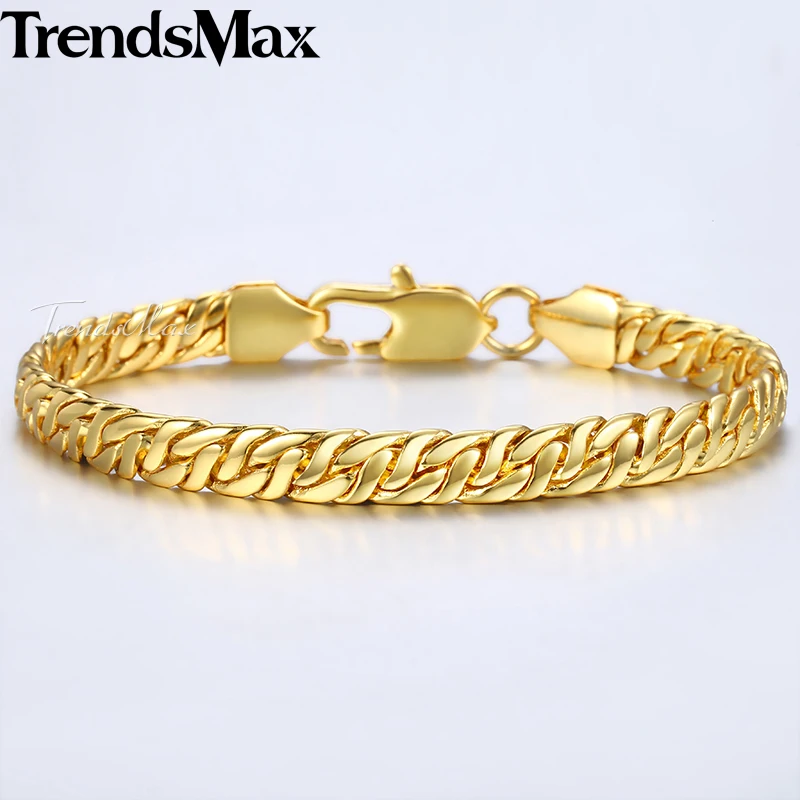 Trendsmax 7mm Bracelet for Men Women Gold Filled Snake Herringbone Chain 2018 Fashion Jewelry Gift 8.19inch KGB431 | Украшения и