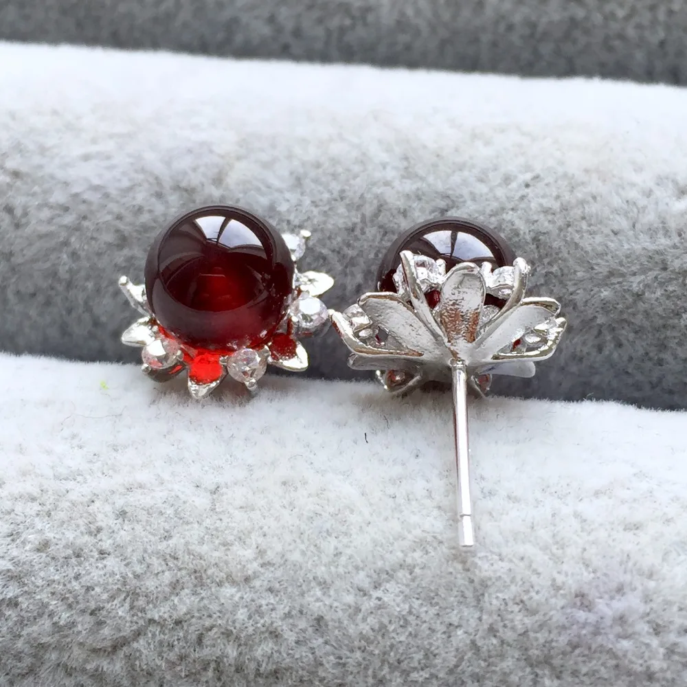 

S925 Natural Garnet Earrings Sterling Silver Rose stone Ladies Orange Garnet Earrings