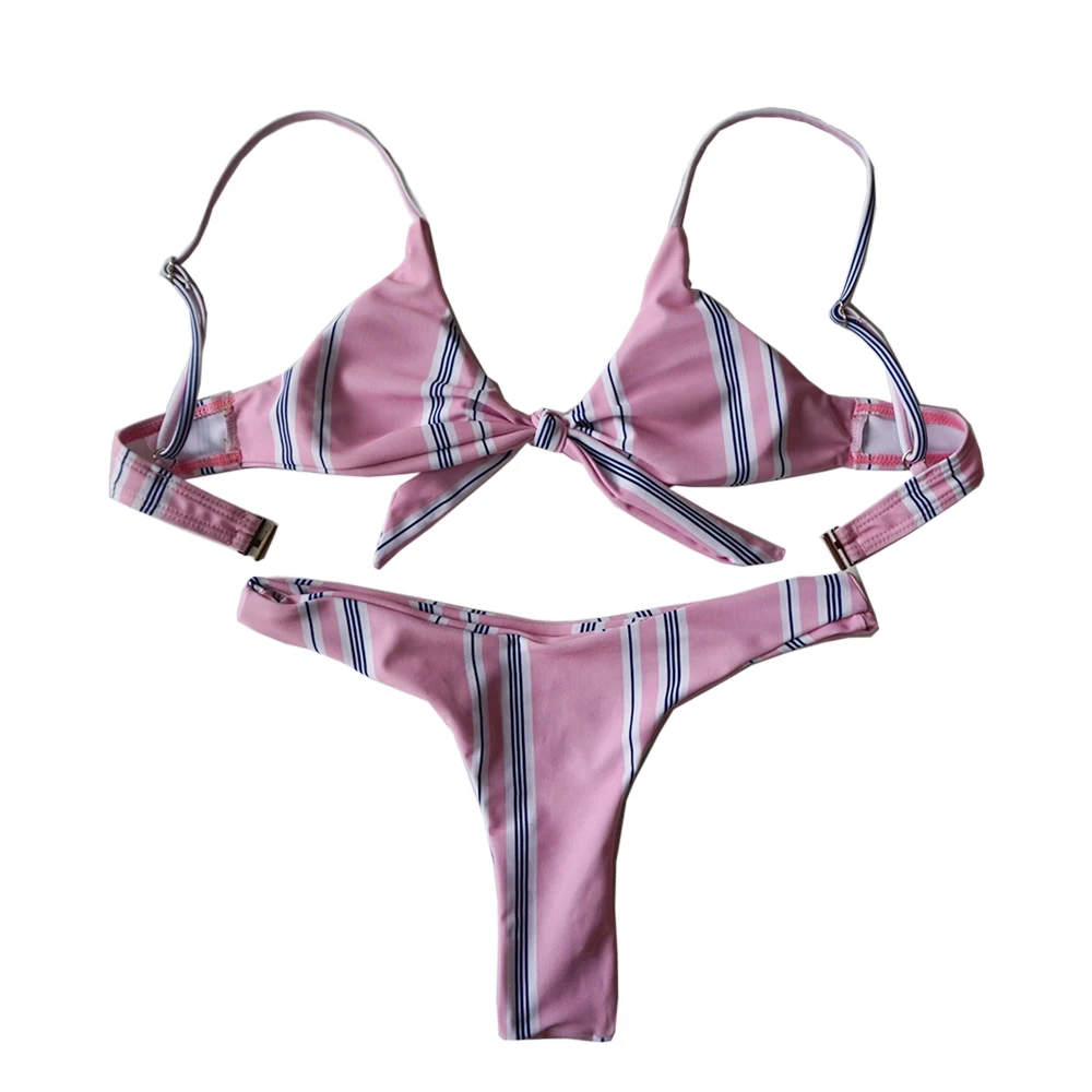 Misshow 2019 Straps Bikini Pink Striped Printed Swimwears Female Swimsuits Bikinis Set Swimsuit Women Low Waist Bathing Suit |