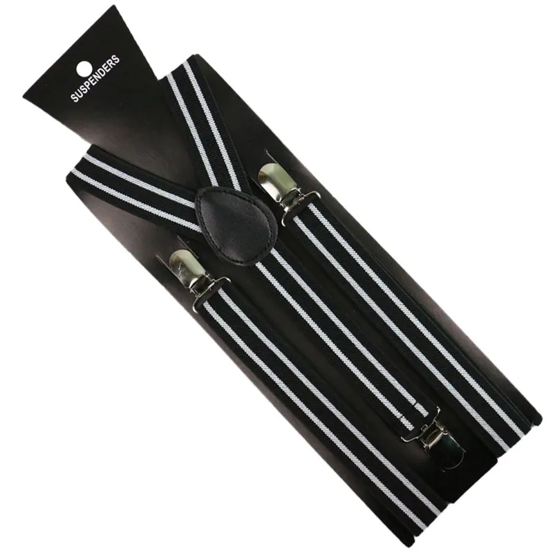 

Winfox Black Red Mens Suspender 2.5cm wide Women Striped Suspenders 3 Clip-on Y-Back Business Braces Pants